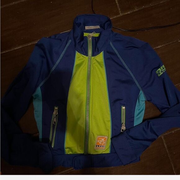 PEPE JEANS LONDON BLUE AND NEON GREEN HYPERPERFORMANCE JACKET VINTAGE - Picture 3 of 5